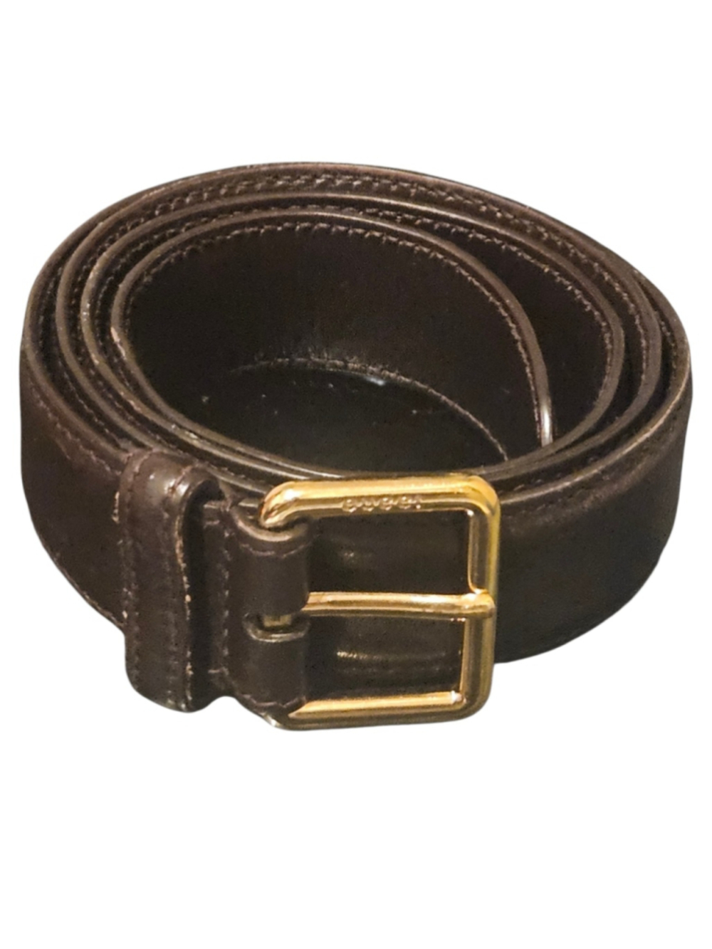 Gucci Brown Leather Belt with Gold Buckle, Size 34 - Picture 2 of 16